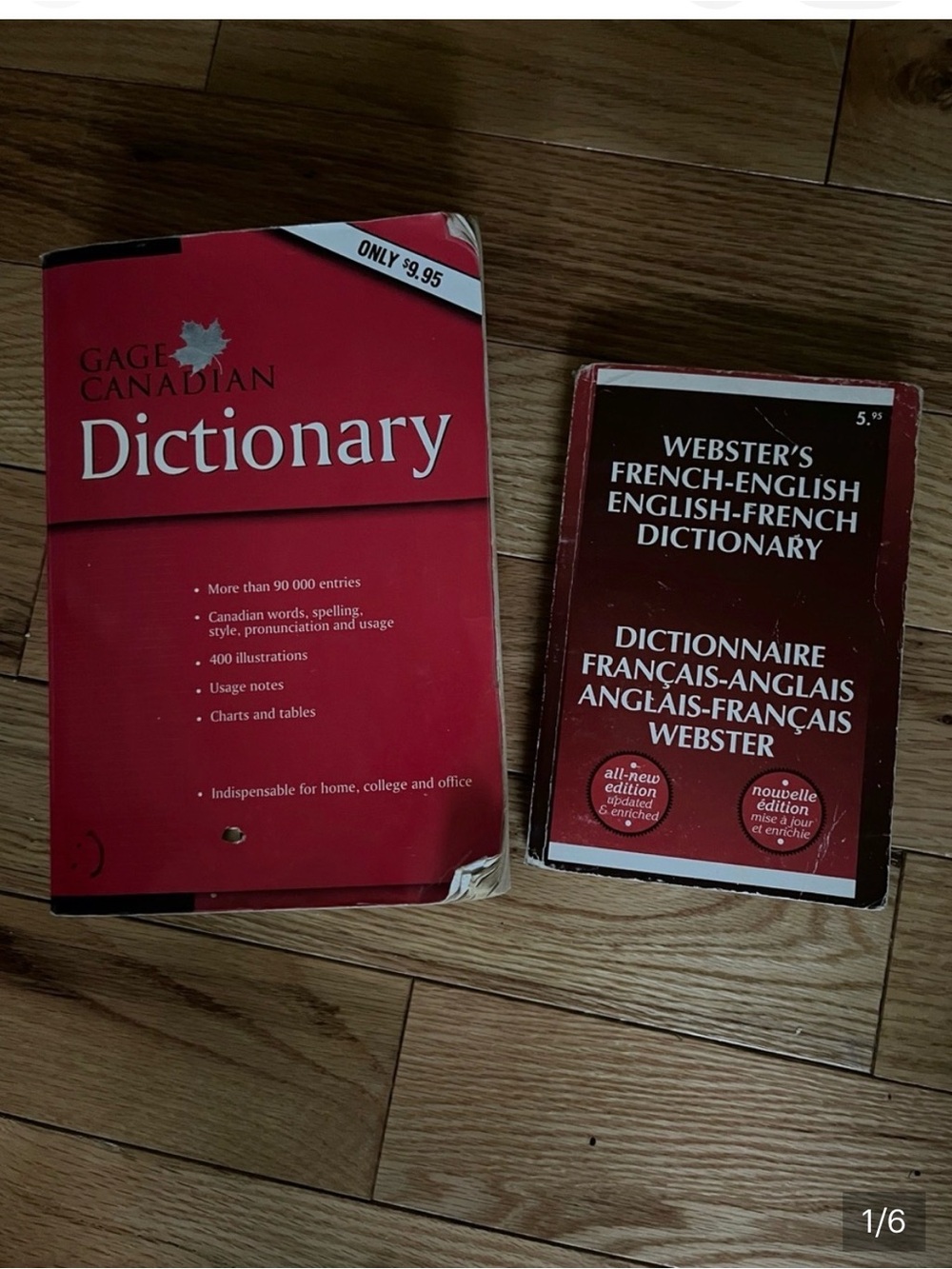 2 dictionaries. Cage Canadian, and webster's French- English/ English - French